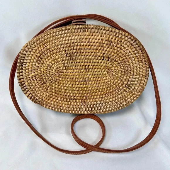 Rattan Basket Purse Handbag Crossbody Boho - Picture 4 of 7
